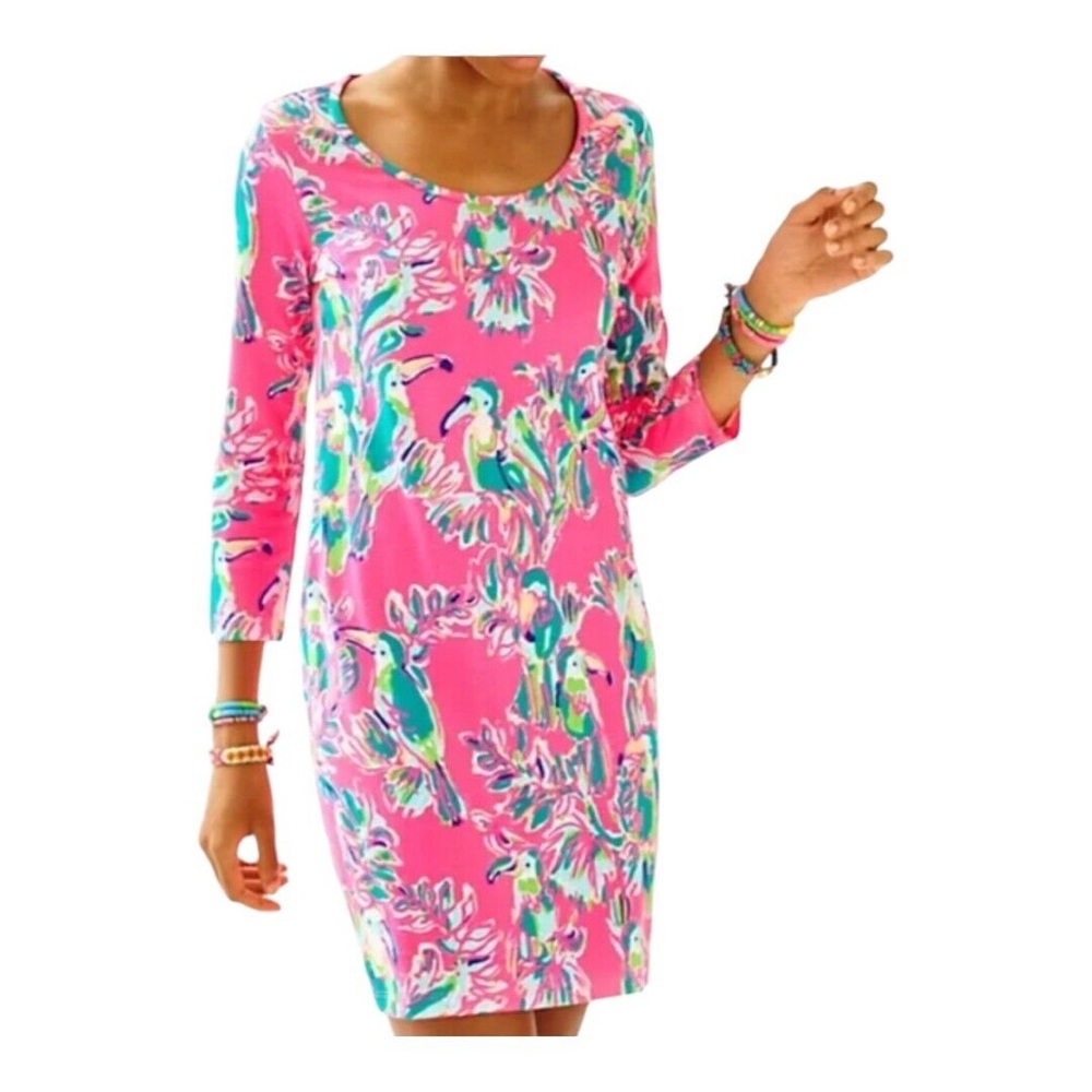 Lilly Pulitzer Beacon Pink 3/4 Sleeve Toucan Can Cotton Dress